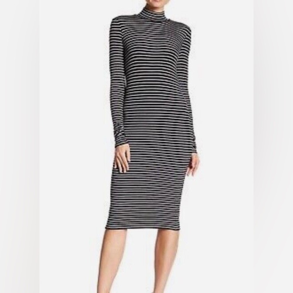 ATM Anthony Thomas Melillo Stripe Rib Long sleeve mock neck Jersey Dress